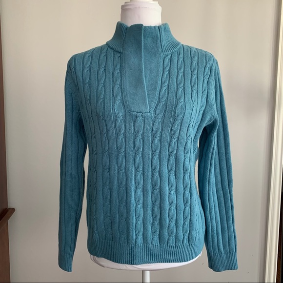 ❤️‍🔥 HP ❤️‍🔥Talbots blue cable long sleeve pullover sweater.  Size MP. - Picture 2 of 6